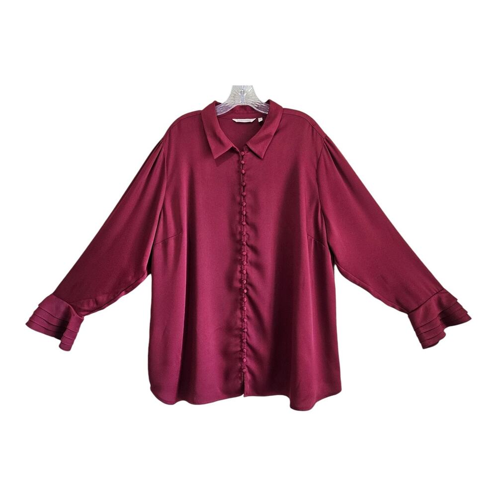 SOFT SURROUNDINGS Plus 3X Poet Tunic Blouse Burgundy Buttons Bell Cuffs 54"